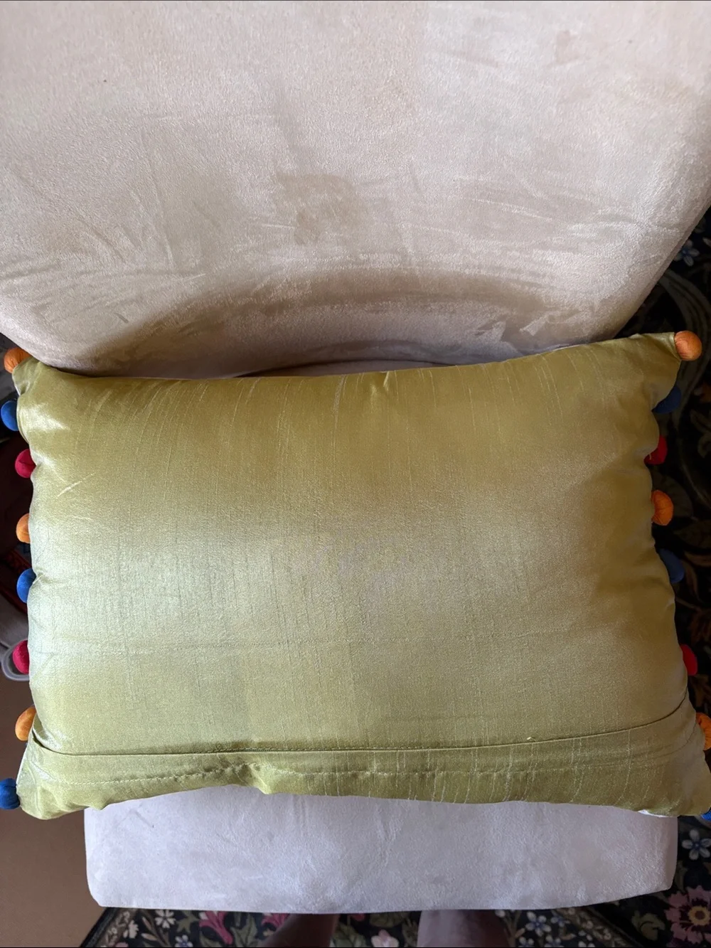 Embroidered Parrot Accent Pillow in Cream with Multicolor Detail